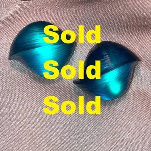 ALEXIS BITTAR Rare Vintage Lucite "Space Nut" Earrings in Teal Blue color